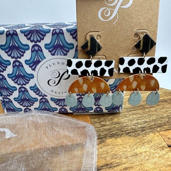 Plunder Jewelry - Plunder Enoch Earrings Leopard Print & Blue Teardrops Boho Chic Jewelry Hippie